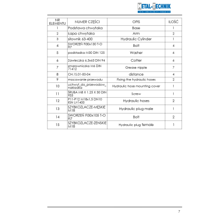 Katalog części zamiennych - Chwytak bel 1 siłownik ST